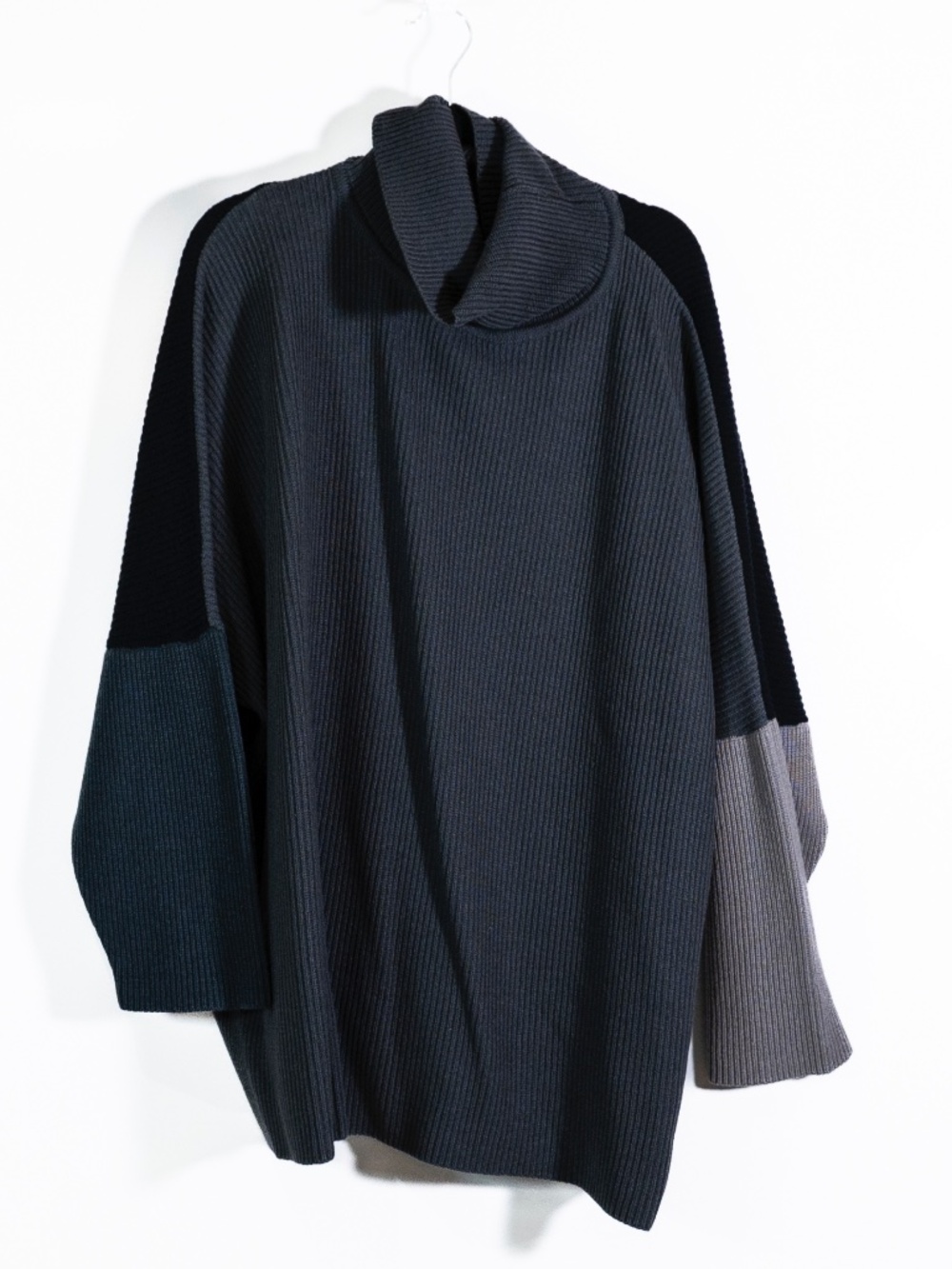 Eskandar Silk Cashmere Knit Turtleneck Gray Black Colorblock Pullover Sweater